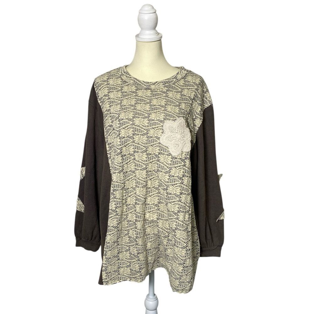 POL Boho Lace Patchwork Long Sleeve Lightweight sweater Women's Size Small